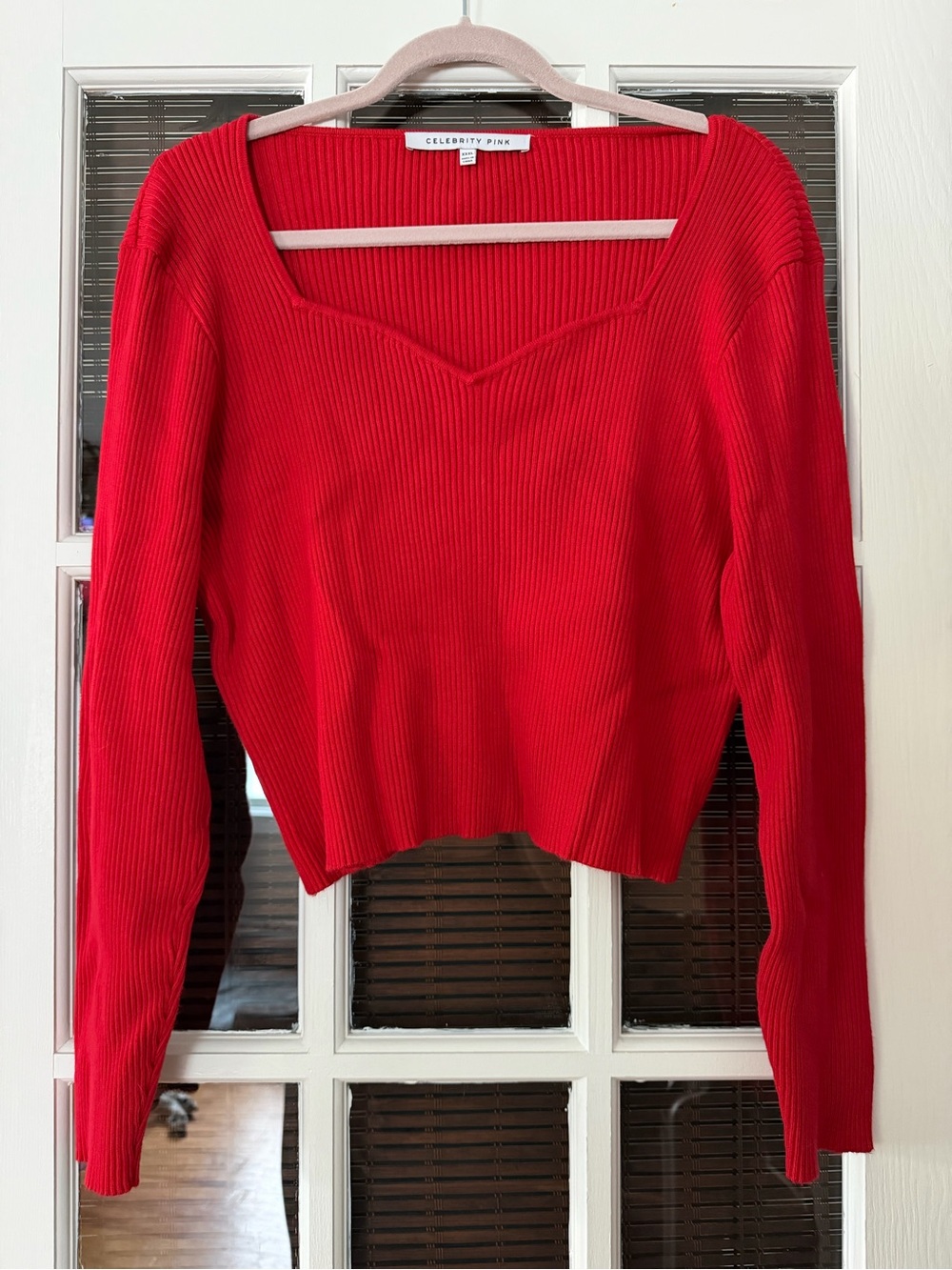 Celebrity Pink Women’s Junior XXXL Red Long Sleeve Ribbed Knit Top | SKU 0193